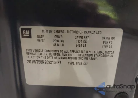 2008 Chevrolet Impala Lt z USA, uszkodzony, nr VIN 2G1WT58N289215937
